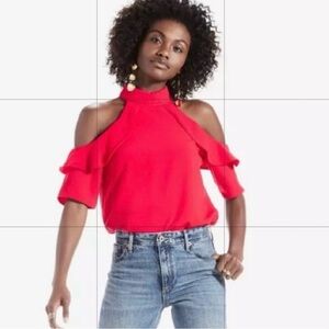 Lucky Brand Stylish Red Cold Shoulder Top